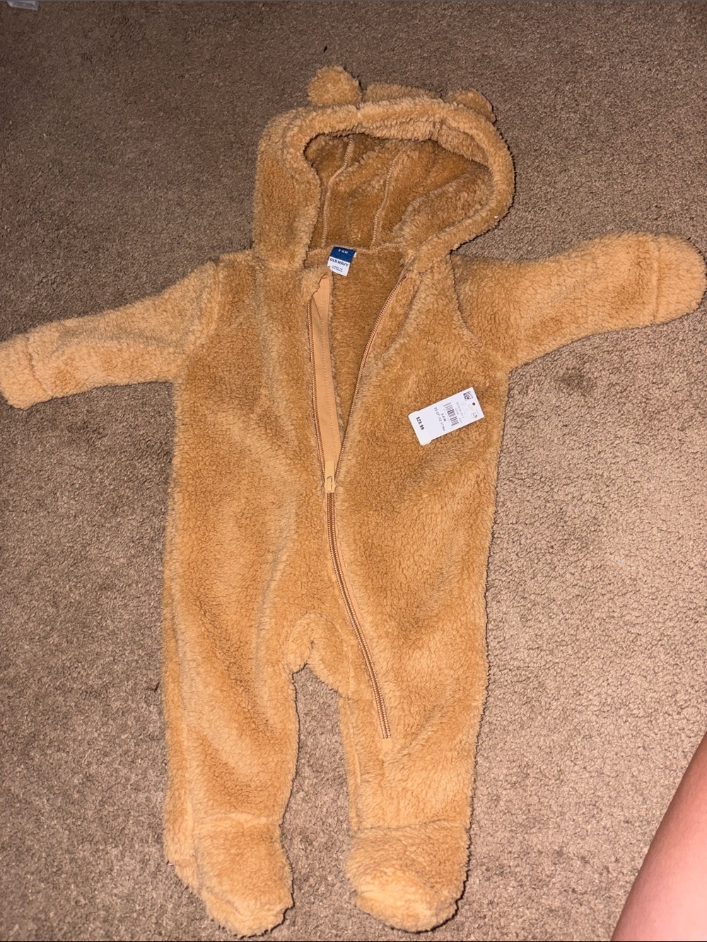 Old Navy Tan Teddy Fleece Hooded Baby One-Piece